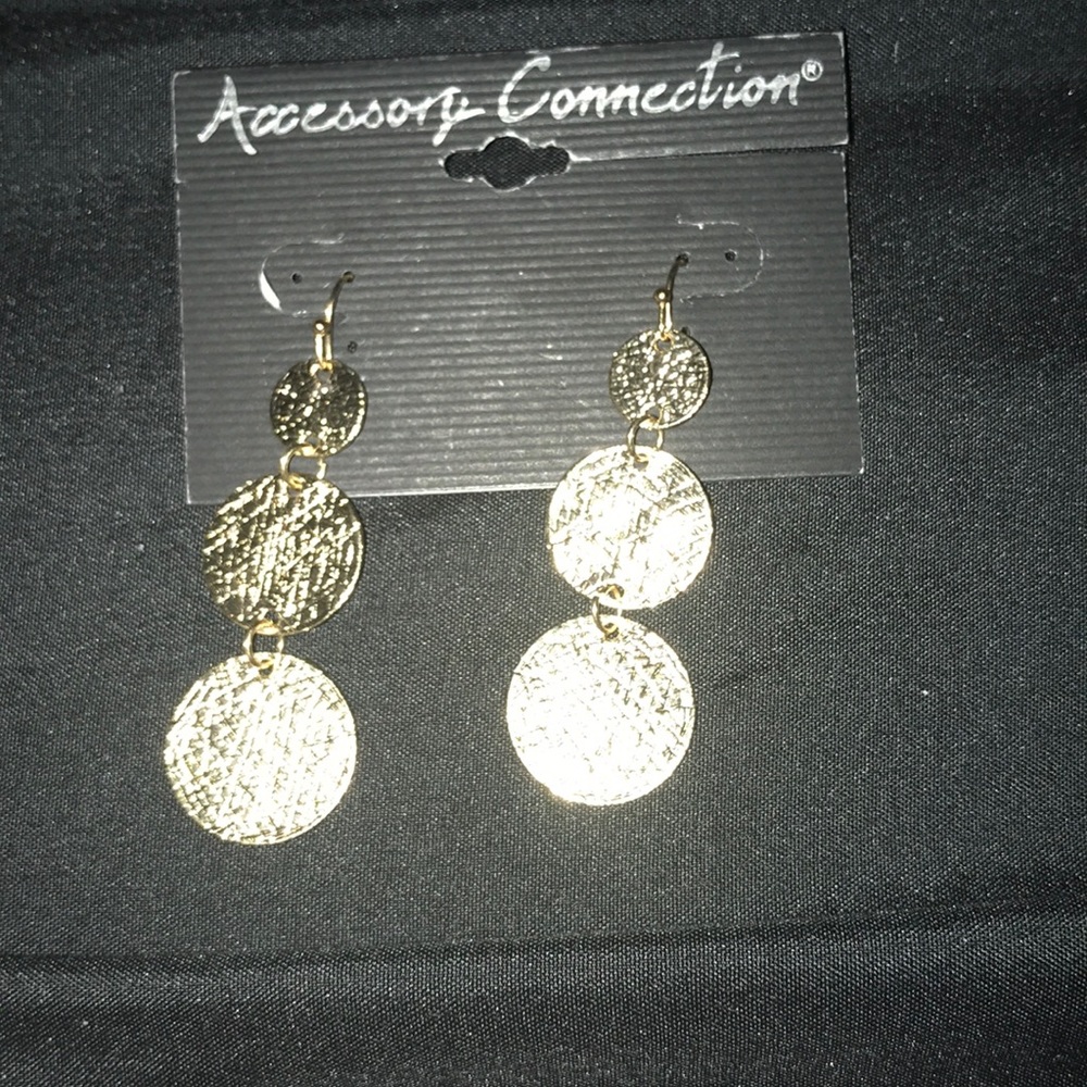 Gold 3 Tier Circle Drop Hanging Earrings